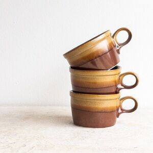 Mikasa Potters Arts Vintage Brown and Tan Mugs and Suacers Set